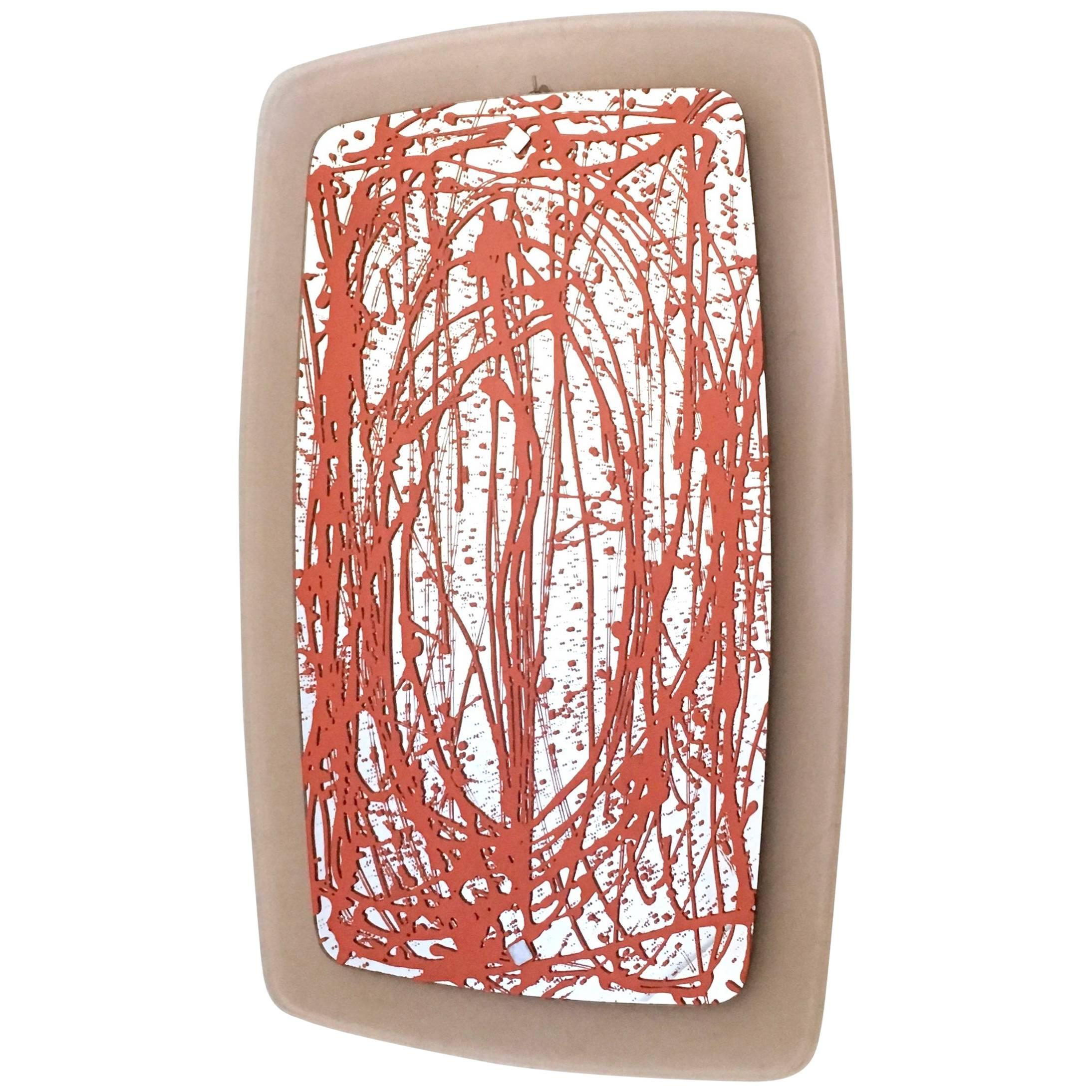 Wall Mirror by Enzio Wenk with Plexiglass Frame and Orange Enamel Details, Italy For Sale