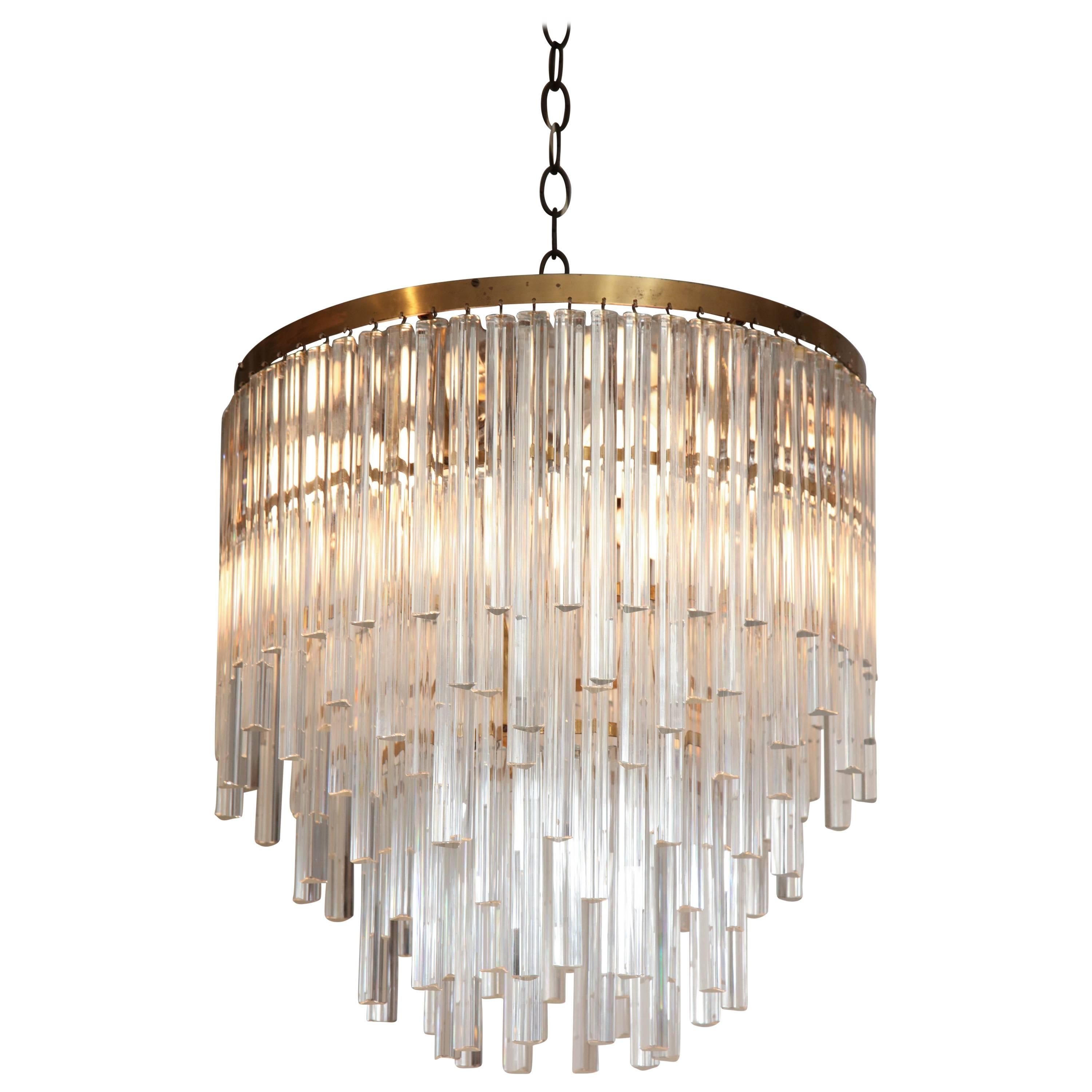 Round, tiered Murano glass chandelier with hanging 
