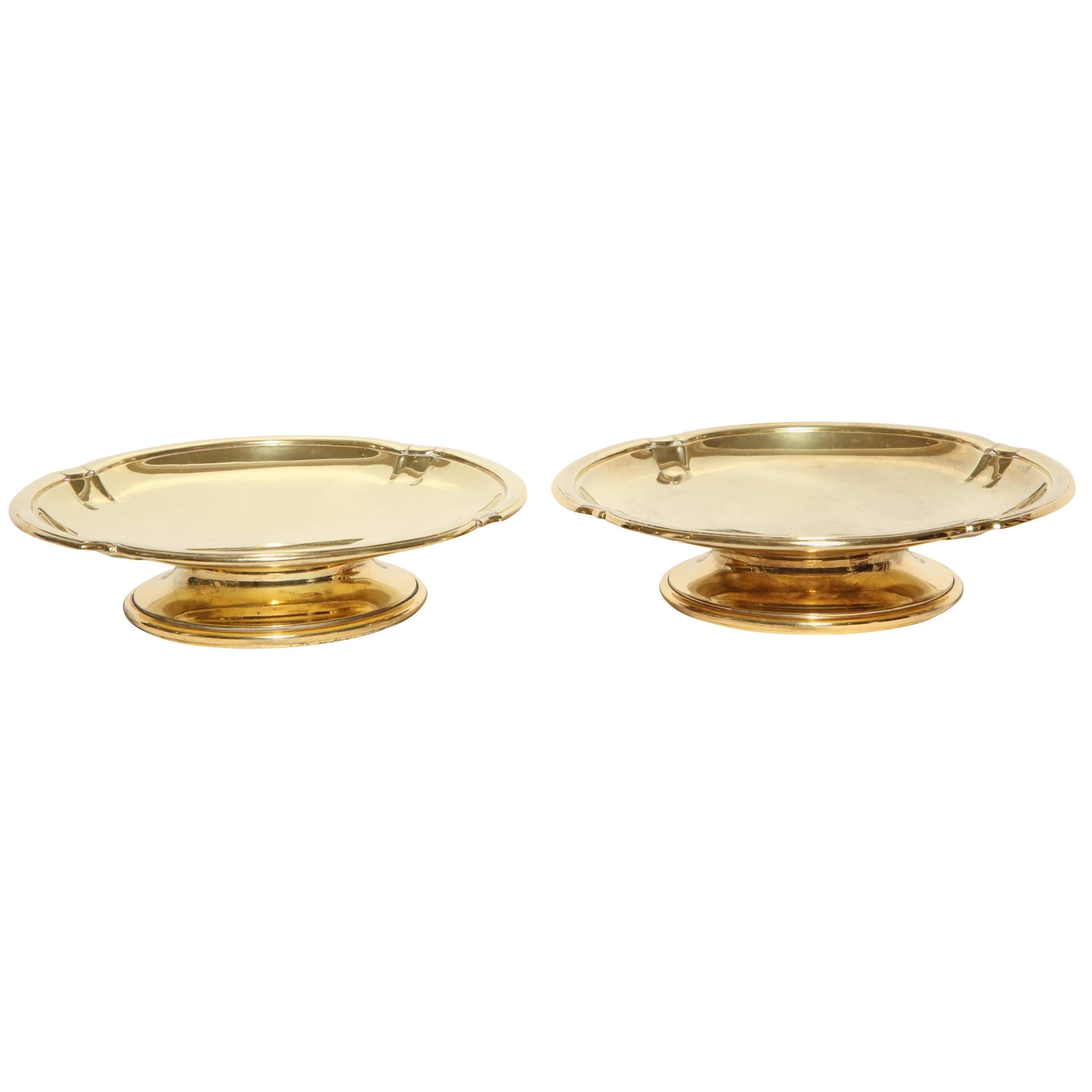 Gustave Keller Freres French Art Deco Pair of Vermeil Footed Tazzas/Centrepieces For Sale