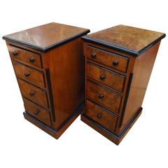 Pair of 19th Century French Walnut and Burr-Walnut Bedside Chests-of-drawers