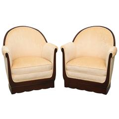 Mahogany French Art Deco Armchairs in the Style of Paul Follot
