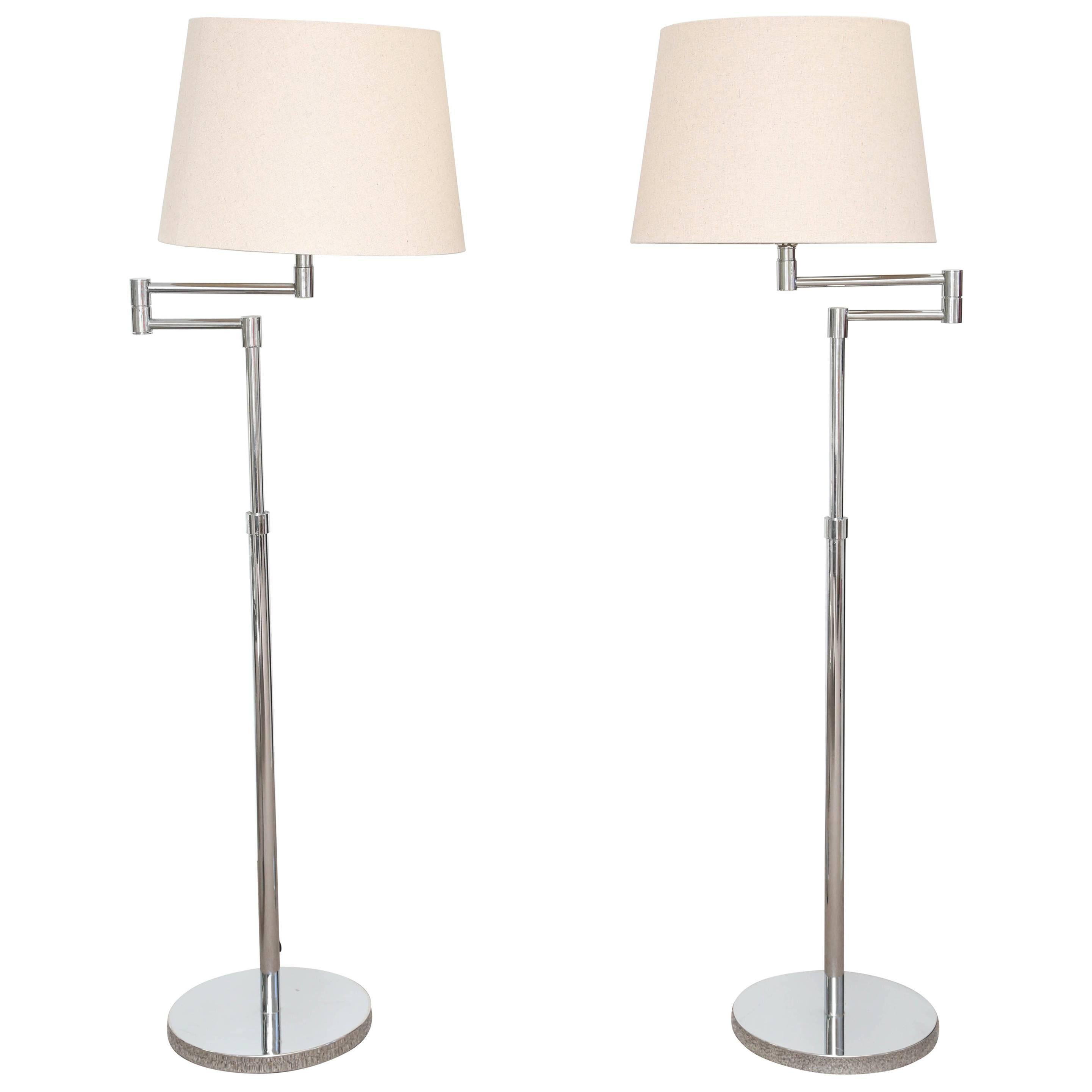 Pair of Mid-Century Chrome Floor Lamps with Articulated Arm