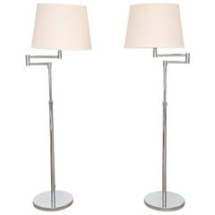Pair of Mid-Century Chrome Floor Lamps with Articulated Arm 2