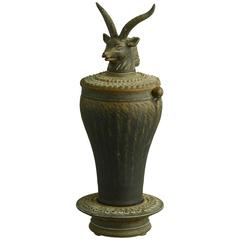 Stoneware Jar in Three Sections with Antelope Head Stopper by Tim Mather