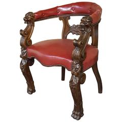 Antique Renaissance Desk Chair with Leather