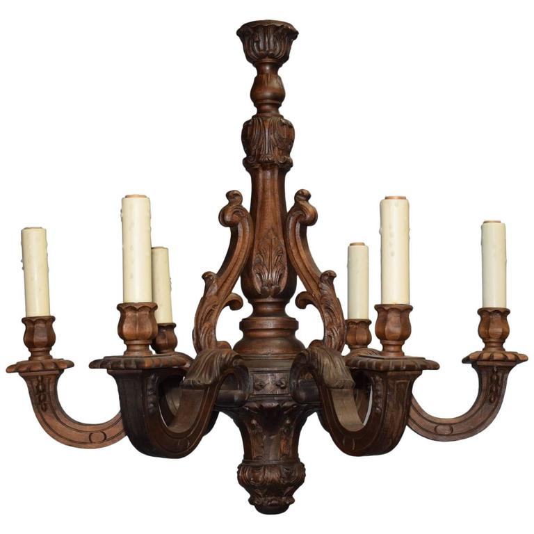 Antique Chandelier, Carved Wood at 1stDibs