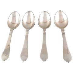 Antique Georg Jensen Continental Four Table Spoons, Silverware, Hammered