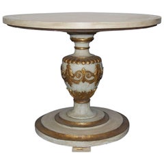 Mid-20th Century Painted Italian Table with Carved Urn Column and Gold Accents