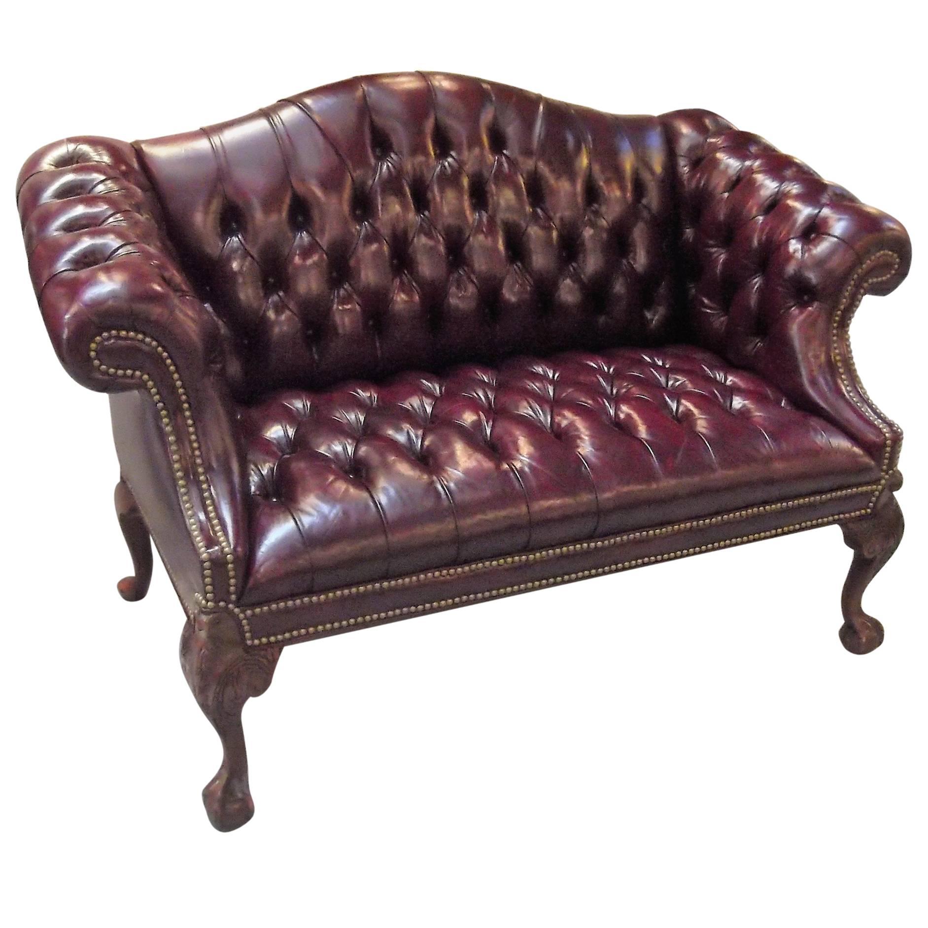 Cordovan Leather Camel Back Settee