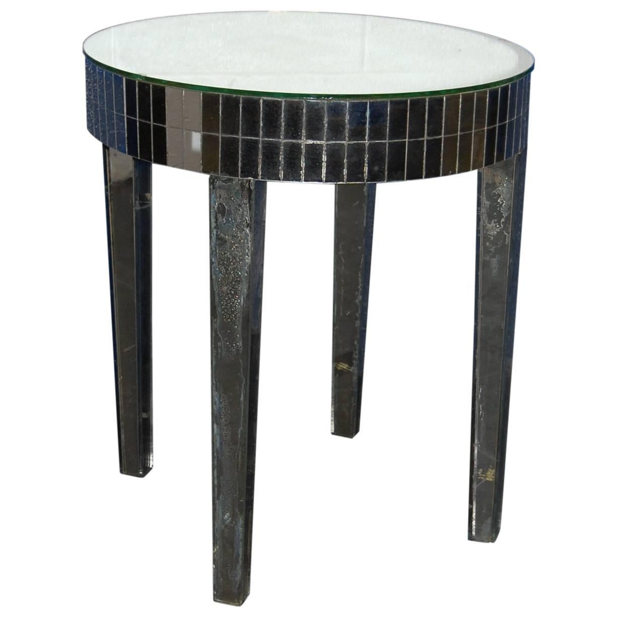 Mid-20th Century Circular Mirrored Side Table For Sale