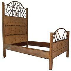 Antique Turn of the Century Bamboo and Rattan Bed with Side Rails