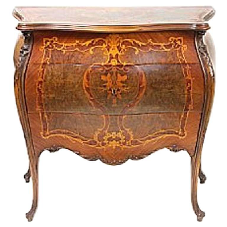 Louis XV Style Marquetry Inlaid Walnut Commode, circa 1920