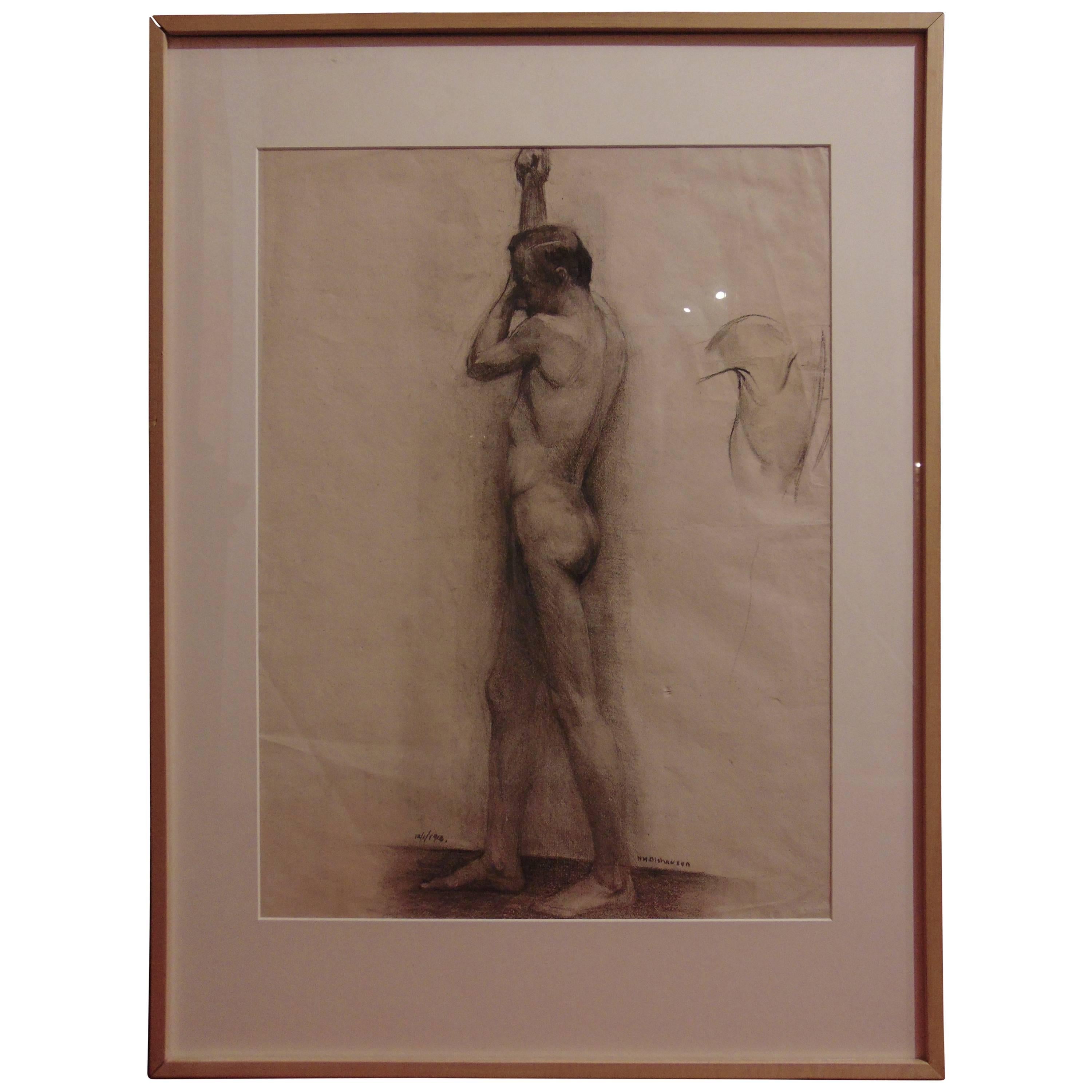 Academic Male Nude Figure Drawing from 1929