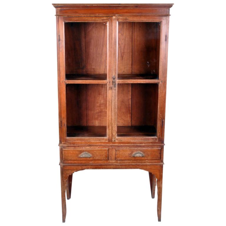Lanna Thai Teak Wood Display Cabinet With Two Drawers For At Lanna Thai Teak Wood Display Cabinet With Two Drawers For