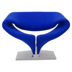 Pierre Paulin for Artifort Ribbon Chair, Blue with Silver Base