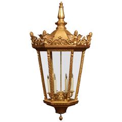 Large Mid-20th Century French Louis XVI Carved Giltwood Six-Light Lantern 6