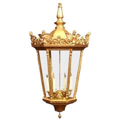 Mid-Century French Louis XVI Carved Giltwood Six-Light Celling Lantern