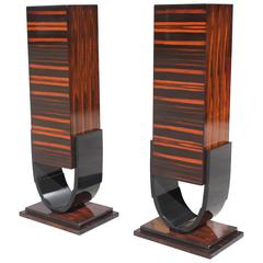 Pair of Grand-Scale French Art Deco Exotic Macassar Ebony Pedestals, circa 1940s