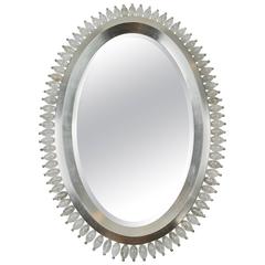 White Gold and Rock Crystal Oval Mirror