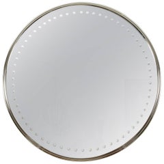 Impressively Scaled Round Mirror with Antique Silver Finish Deco /Modern
