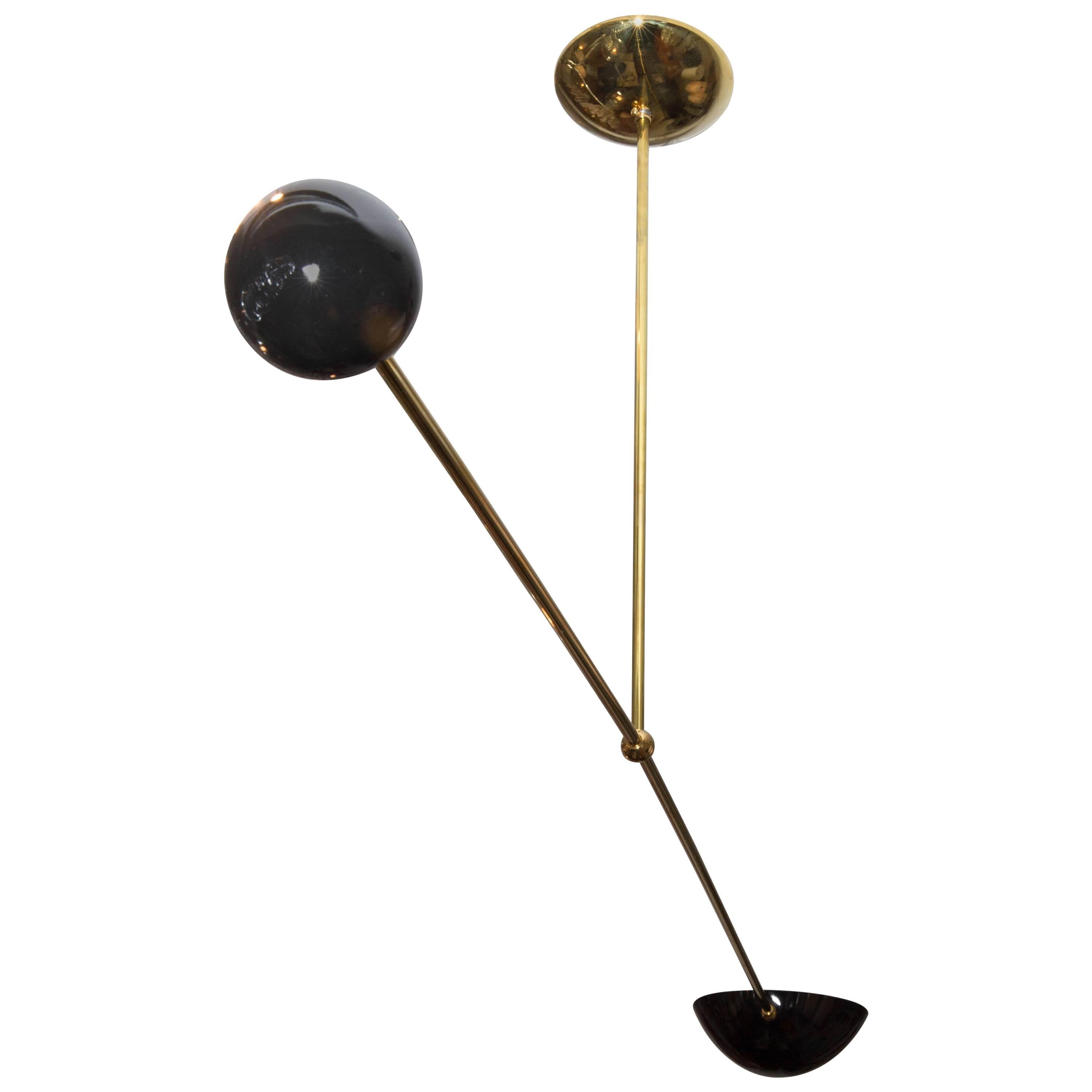 Single Arm Brass and Black Enameled Metal Fixture with Articulated Shade For Sale