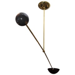 Single Arm Brass and Black Enameled Metal Fixture with Articulated Shade