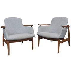 Pair of Finn Juhl NV 53 Lounge Chairs