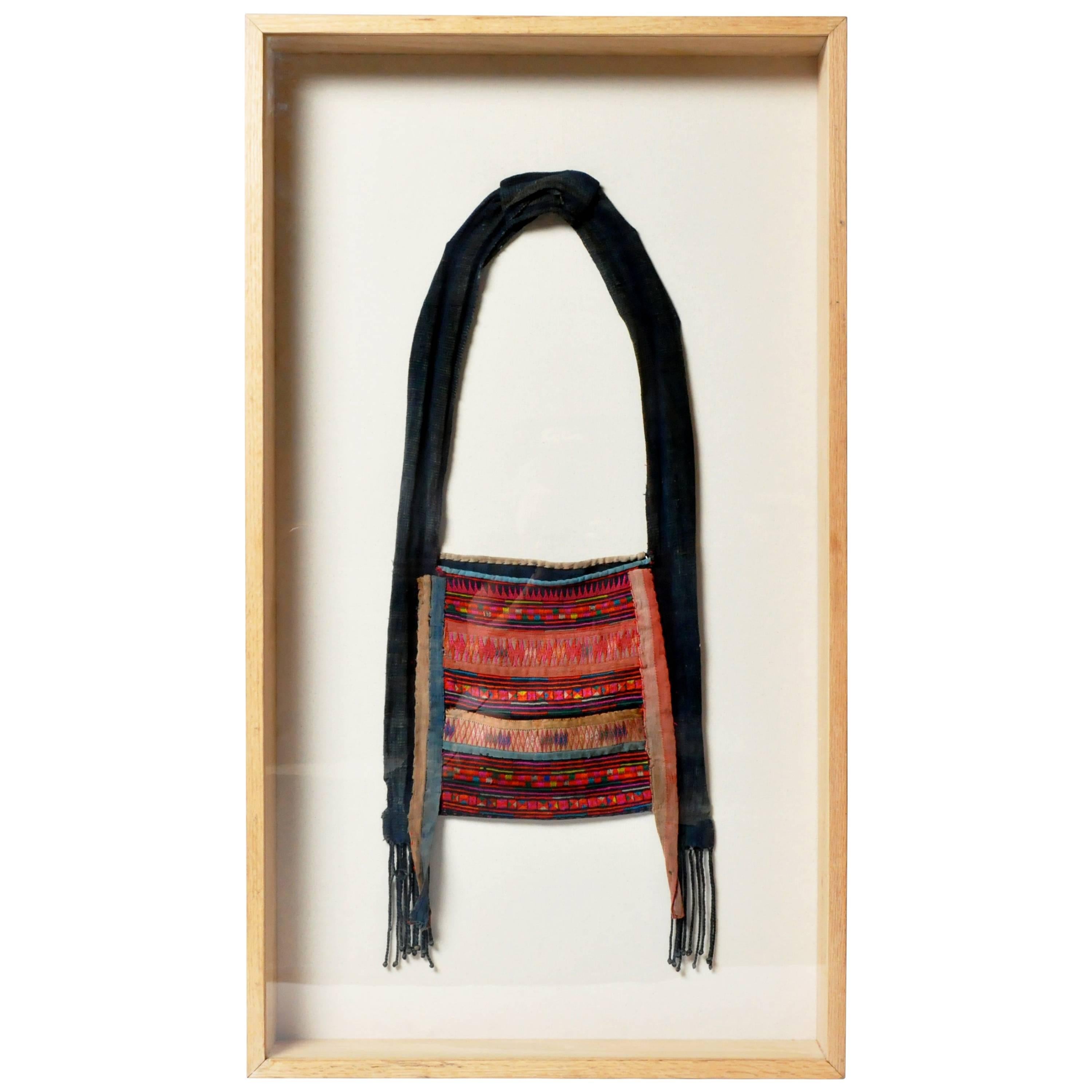 Framed Akha Tribe Embroidered Bag For Sale
