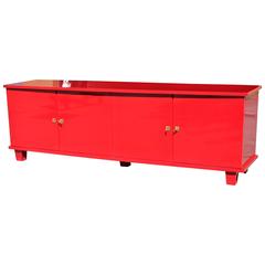 Unique French Art Deco Sideboard or Buffet Red Cherry Lacquered, circa 1940