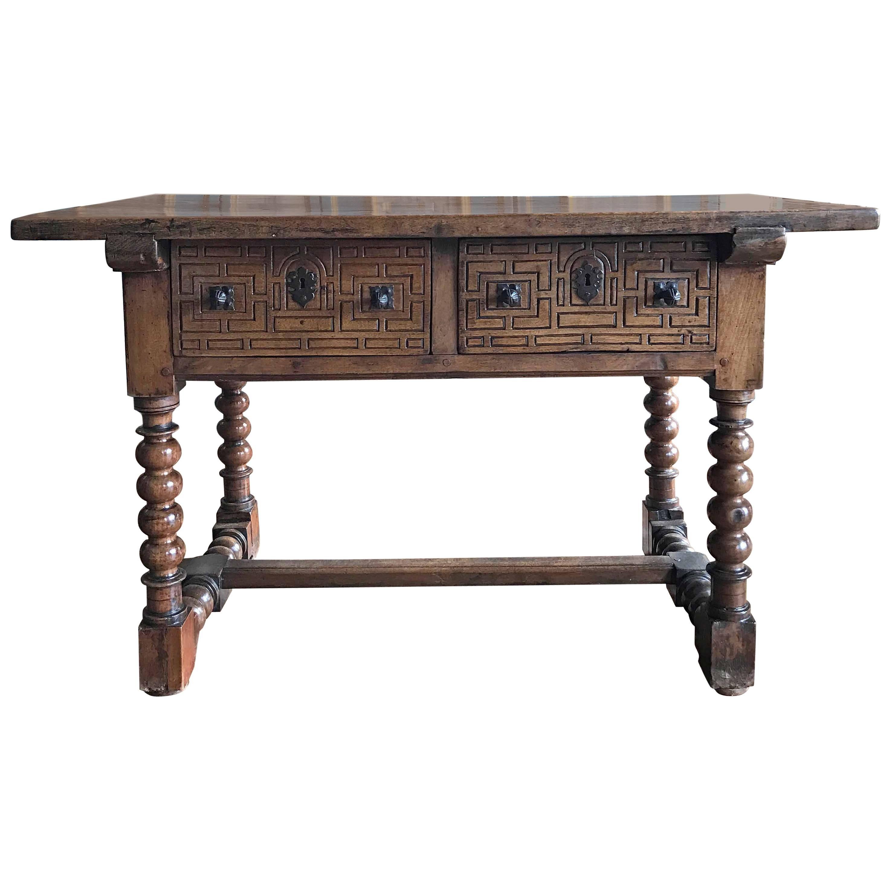 Antique Spanish Side Table with Inlay