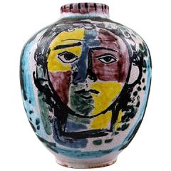 French Ceramic Vase, Picasso Style, Faces in Profile, Mid-20th Century