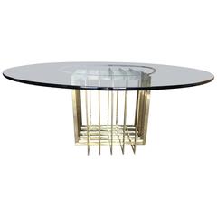 Large Round Dining Table with Brass Base Attributed to Romeo Rega