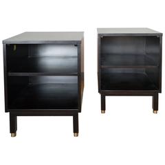 Used Pair of Elegant Dunbar Mahogany Bedside Tables with Brass Feet