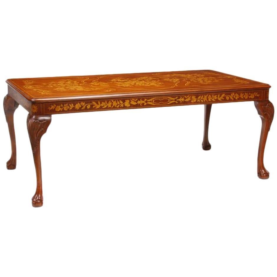 Dutch Marquetry Style Dining Table with Floral Motif