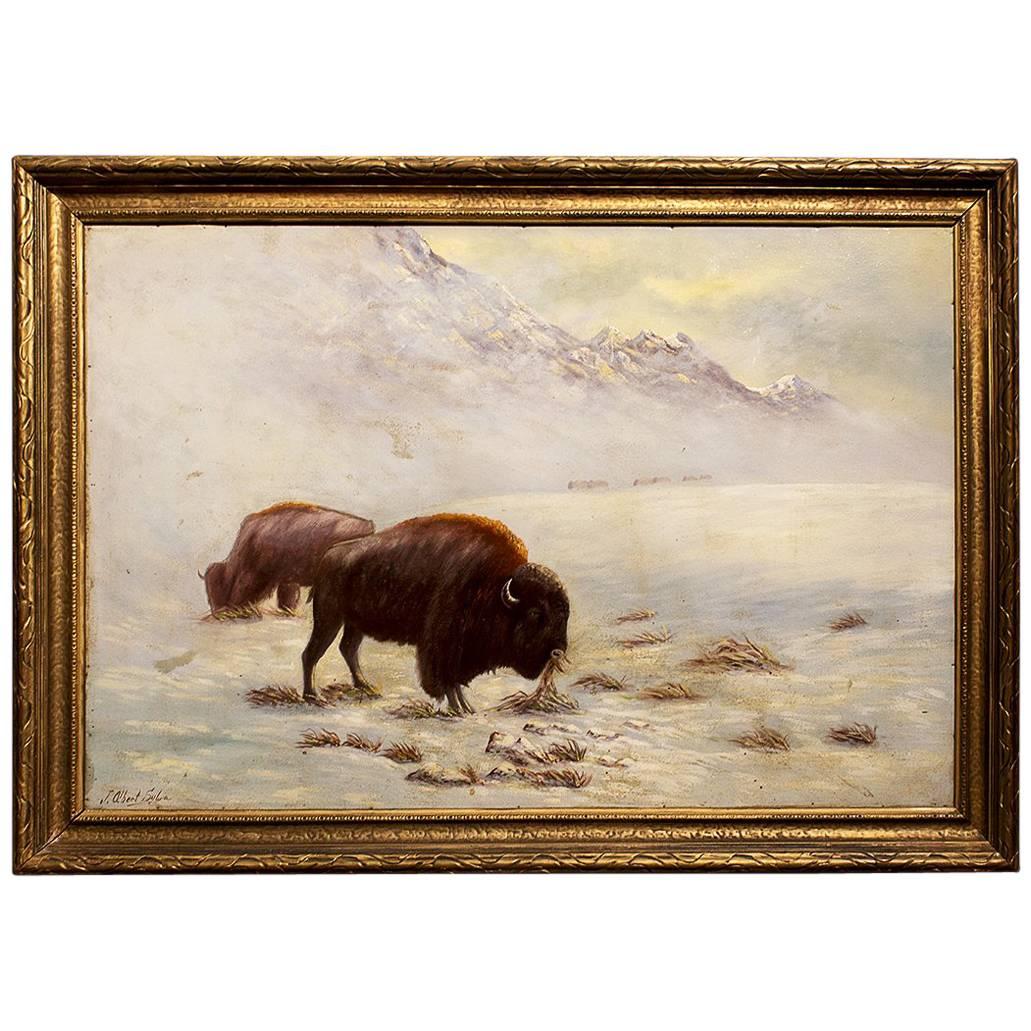 American Buffalo Painting by J. Albert Sylvia, circa 1935 For Sale