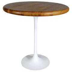 Vintage Mid-Century Modern Saarinen Style White Tulip Base Oak Top Table
