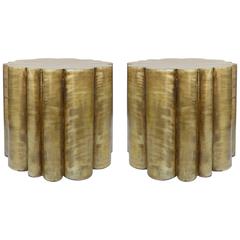 Mid-Century Scalloped Brass Finish Side Tables, Pair