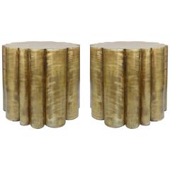 Mid-Century Scalloped Brass Finish Side Tables, Pair