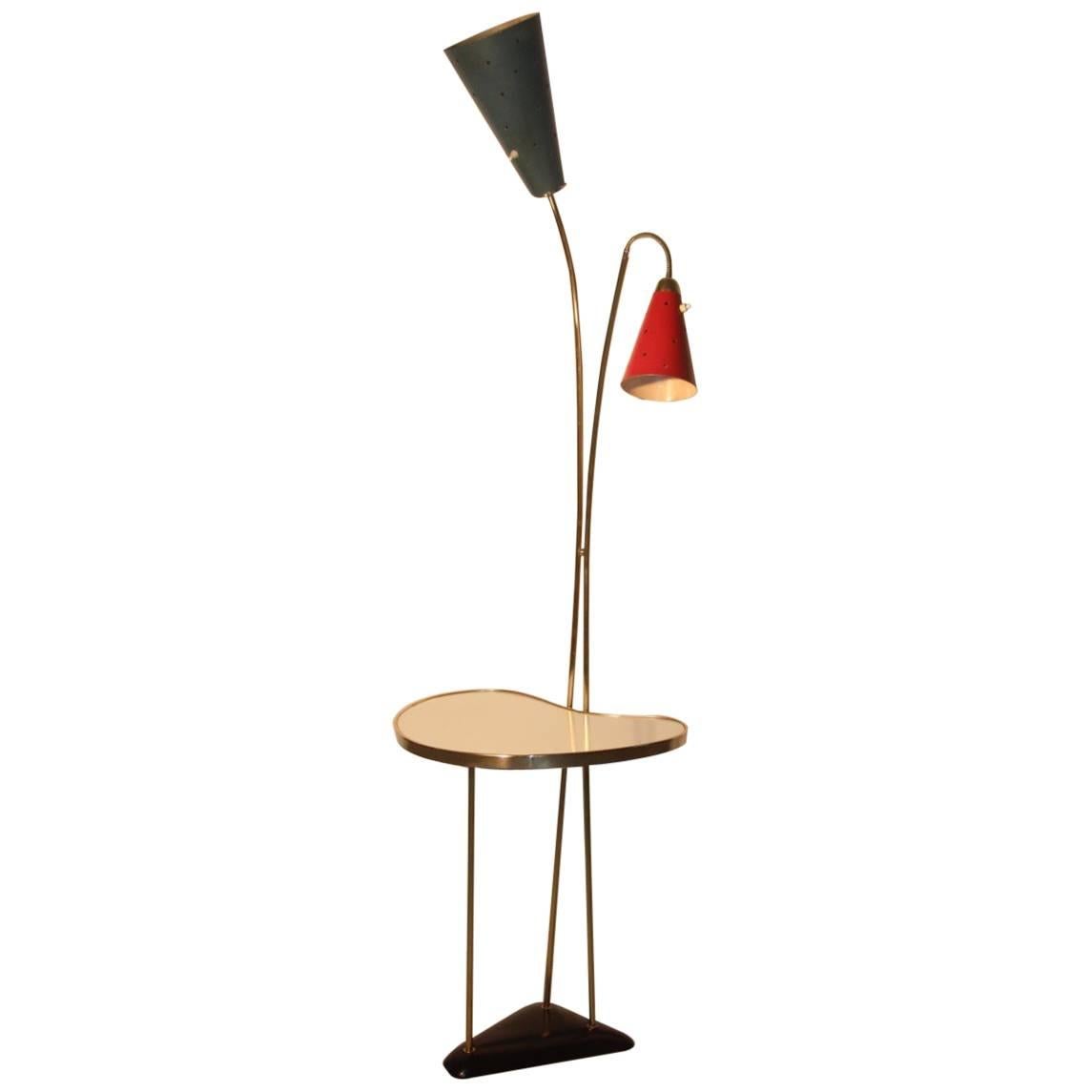 Floor Lamp Mid-Century Italian Design Red Gold Color 1950s Table Coffe 