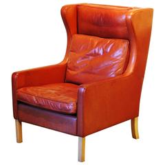 Mid-Century Modern Leather Wingback Chair, circa 1960