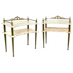 Pair of Brass and Marble Nightstands, Italy, 1950s