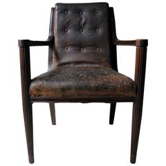 Very Handsome Late 19th Century French Walnut and Leather Desk Chair, circa 1900