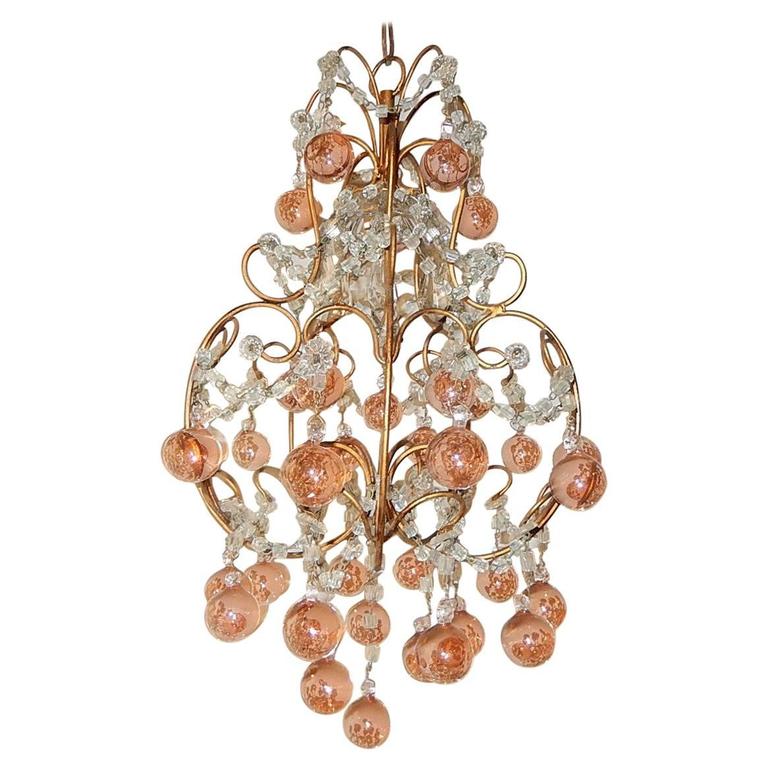 1920 French Pink Murano Balls Crystal Swags Chandelier at 1stDibs