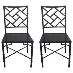 Pair of Metal Chinese Chippendale Dining Side Chairs 6