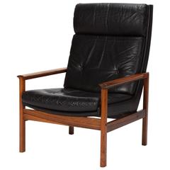 Rosewood High Back Lounge Chair Attributed to Frederick Kayser, 1960s
