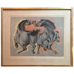 Hans Erni Lithograph, "Die Fohlen", ‘The Foals’ Framed