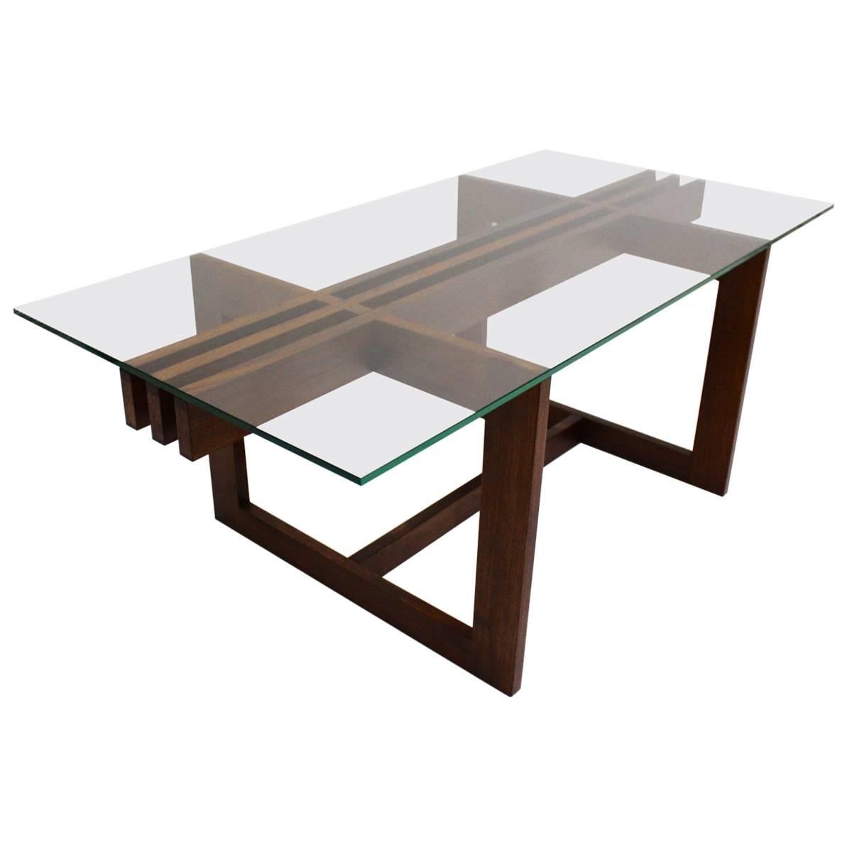 Scandinavian Modern Vintage Teak Glass Coffee Table Denmark, 1960s