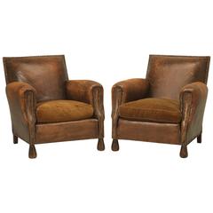 French Pair of Art Deco Leather Club Chairs in Original Leather 5