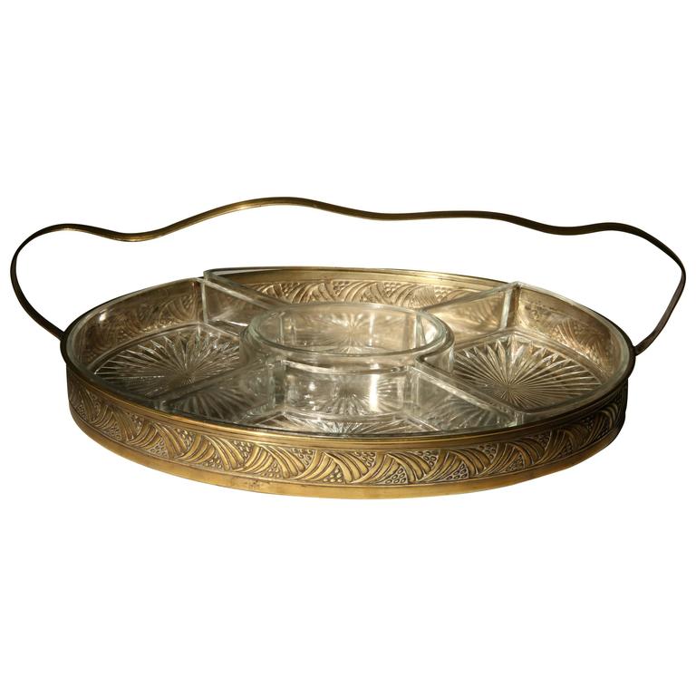 Nickel Plated Serving Tray With Gl Compartments For At 1stdibs Nickel Plated Serving Tray With Gl Compartments For
