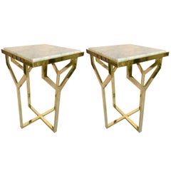 Contemporary Pair of Side Table Y Brass and Marble, Italy